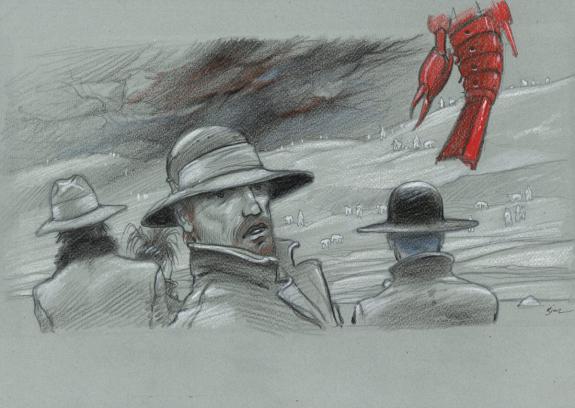 Enki Bilal - Animal'Z, Case originale n&deg;84B rehauss&eacute;e de pas