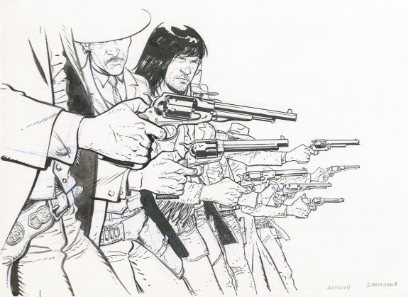 Antonio Sarchione - Sept, Sept pistoleros, Illustration orig