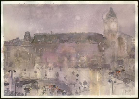 Jean-Paul Krassinsky - Aquarelle - Paris - Gare de Lyon 