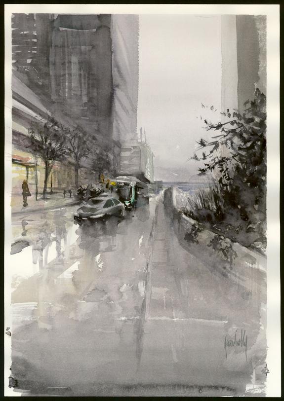 Jean-Paul Krassinsky - Aquarelle - Paris - Rue Van Gogh