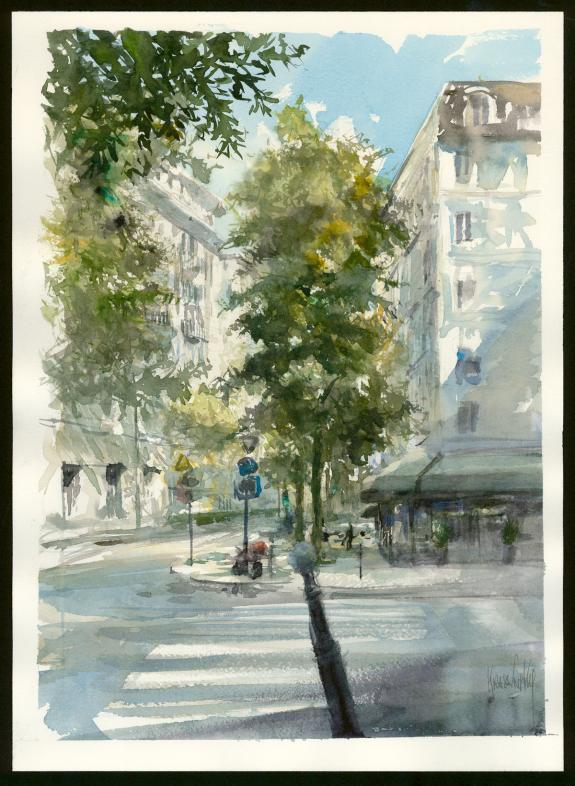 Jean-Paul Krassinsky - Aquarelle - Paris - Boulevard Morland