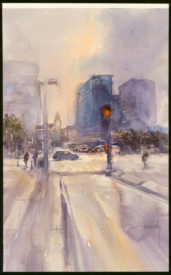 Jean-Paul Krassinsky - Aquarelle - Paris - Feu rouge