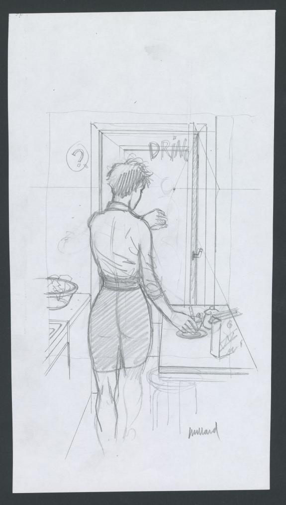 Andr&eacute; Juillard - Le Cahier bleu, Crayonn&eacute; original