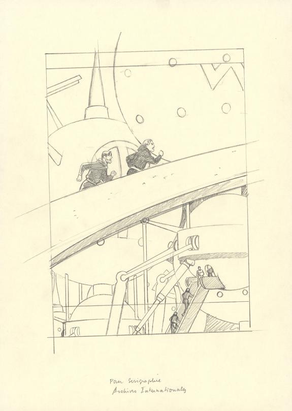 Andr&eacute; Juillard - Blake et Mortimer, Crayonn&eacute; original pour u