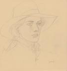 Andr&eacute; Juillard - Plume aux Vents, Crayonn&eacute; original, portrai